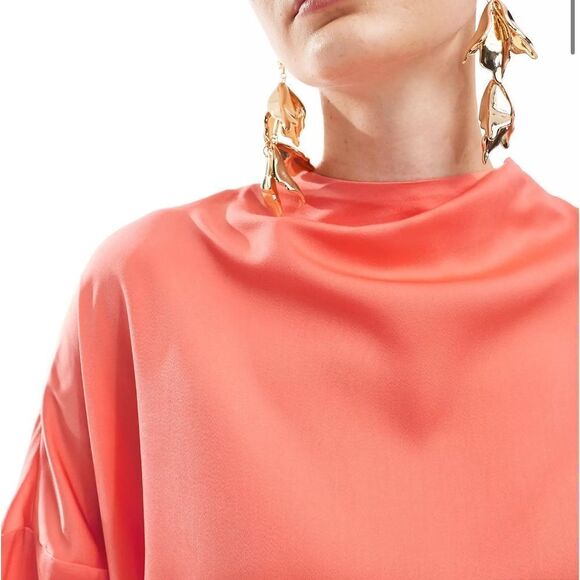 ASOS DESIGN satin overlay detail maxi dress in coral Size 8 NWT in packaging - Picture 4 of 7